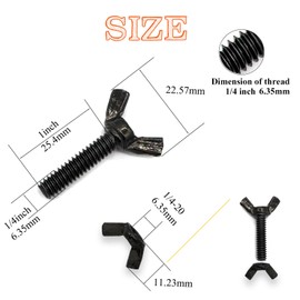 Matrelt 20 Sets 1/4"-20 x1 Wing Screw Bolts and Wing Nut Kit Butterfly Screws and Nut with Hand Twist Tighten Wing Head Black Zinc Plated Hardware Fitting Fastenings Assortment Kit