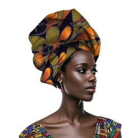 African Nigerian Style Printed Polyester Women'S Geometric Pattern Wax Printed Headscarf (004, Length 71in Width 21.7in)