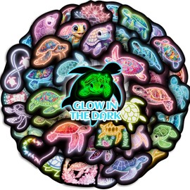 65 Pcs Neon Sea Turtle Stickers for Kids Glow in The Dark, Ocean Creature Animals Decals for Water Bottles, Vinyl Waterproof Decor for Teens Girls Boys Adults