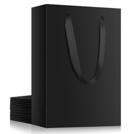 EUSOAR Black Gift Wrap Bags, 12 Pack 5.9x2.3x7.8 inches Small Kraft Paper Bags with Handles, Heavy Duty Bags for Wedding, Grocery, Boutique, Business, Baby Showers, Birthdays