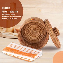 Axcento - 8 inches Tortilla Warmer | Ideal for Corn Tortillas, Pita Bread, Flour Tortillas, Roti Bread | handcrafted basket made of Natural Pine Fiber | Includes 100% cotton kitchen towel (Orange)