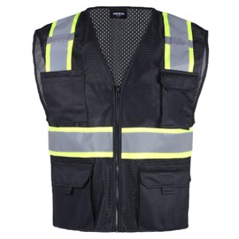 FONIRRA Safety Vest for Men High Visibility Reflective Construction Work Vest ANSI Class 2 with Pockets and Zipper(Black,2XL)