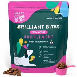Happy Go Healthy Brilliant Bites Skin & Coat Supplements for Dogs | Super Nutrient Topper with Prebiotic & Probiotic Benefits to Help Your Dog Shine from The Inside Out | All Breeds and Sizes