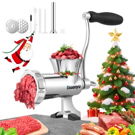 Huanyu Manual Meat Grinder-Heavy Duty Stainless Steel, Hand Crank Grinding Machine for Sausages&Meat-Dishwasher Safe, Multifunctional-Perfect for Home Use&Outdoor with Chicken, Beef, Small Bone (NO8)