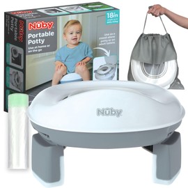 Nuby On-The-Go Portable Potty Seat - Travel Toilet Seat for Boys and Girls 18+ Months - Includes Storage Bag and Disposable Potty Liners - Toddler Travel Essentials - Toddler Potty Training Toilet | Nuby