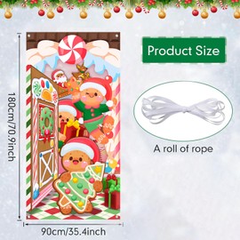 Christmas Door Cover Decoration,Gingerbread House Door Cover,Gingerbread Man Christmas Door Hanging Cover Xmas Holiday Xmas Eve Door Cover for Christmas Winter Party Ginger Bread.