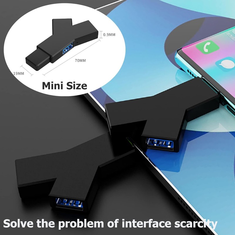 Black 3-Port Splitter Hub (2 USB 2.0 + 1 USB