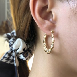 Bamboo Earrings for Women 90s Large Gold Bamboo Hoop Earrings 90s Style Lightweight Big Gold-Tone Dangle Jewelry Retro Accessories