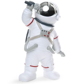 BRUBAKER Decorative Figure Astronaut Singer - 20 cm Spaceman Space Figure with Microphone and Chrome-plated Helmet - Hand-Painted Modern Space Statue for Musicians - White and Silver