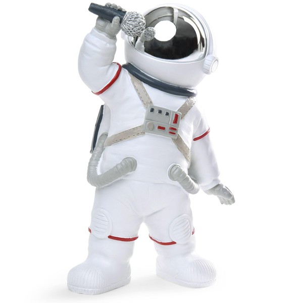 BRUBAKER Decorative Figure Astronaut Singer - 20 cm Spaceman Space Figure with Microphone and Chrome-plated Helmet - Hand-Painted Modern Space Statue for Musicians - White and Silver