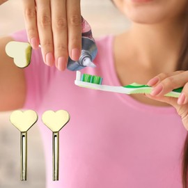 2 Pcs Toothpaste Tube Key - Metal Tube Key Paste Squeezer | Stainless Steel Toothpaste Roller Tube Wringer, Tube Squeezer Key Suitable for Save Toothpaste, Creams, Paint, Cosmetic Hair Dye (Gold)