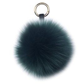 Sqzrpomddy Cute Keychain Pendant Faux Fur Large Fox Fur Pom Pom Keychain Bag Charm Fluffy Fur Ball, Dark Green