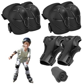 Kids Knee and Elbow Pads - 7 PCS Adjustable Protective Gear Set for Children, Includes Knee Pads, Elbow Pads, Wrist Pads and Cooling Towel, Perfect for Skateboarding, Roller Skating and Biking