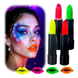 4 Labiales Neón Luminoso Luz Uv Negra Lipstick Halloween