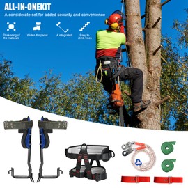 HSSZXFR Tree Climbing Spikes, Stainless Steel Tree Climbing Gear with Adjustable Climbing Belt and Rope, Arborist Climbing Kit for Tree Work Outdoor Sports
