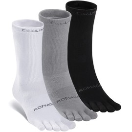 aomagic Men Women Crew Toe Socks for Hiking Running, Athletic Finger Socks Soft Comfortable Breathable, Black/White/Gray, Small