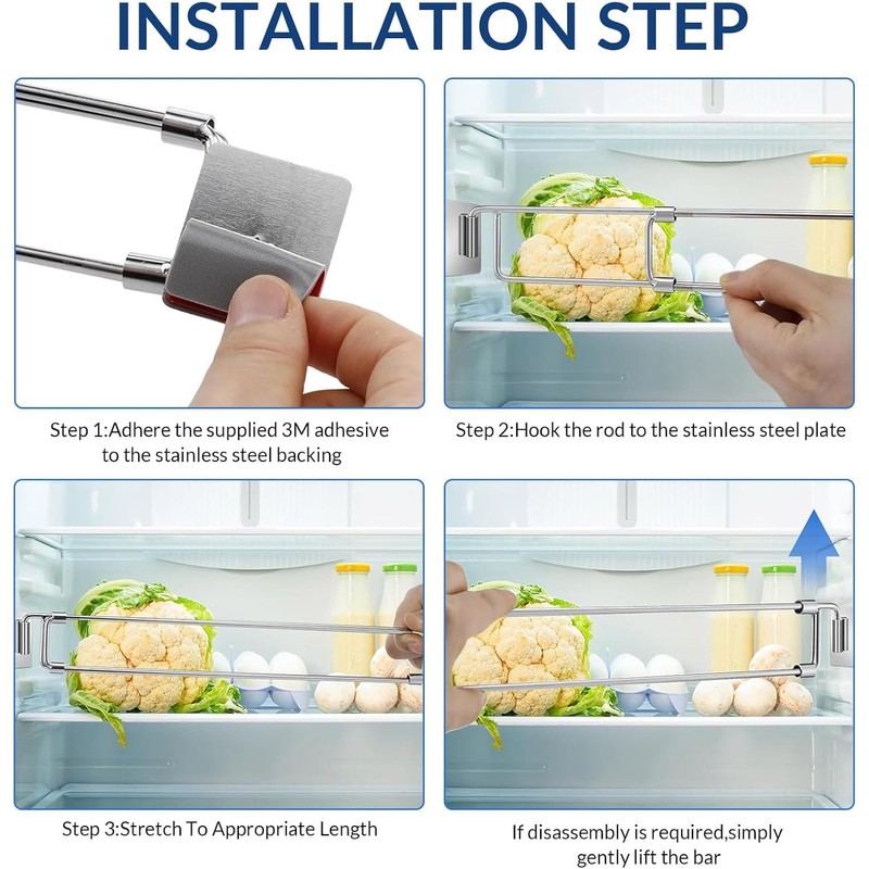 4 Pack Adjustable Stainless Steel RV Refrigerator Tension Rods, Extendable