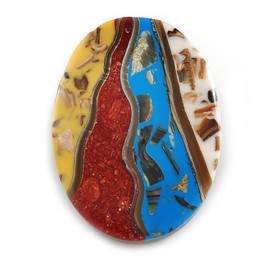 45mm L/Oval Sea Shell Brooch/Multicoloured/Handmade/Slight Variation In Colour/Natural Irregularities