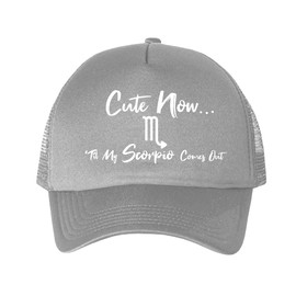Cute Now 'Til My Scorpio Comes Out Adjustable Foam Trucker Snapback Mesh Hat w/Zodiac Horoscope Signs (Gray/Gray)