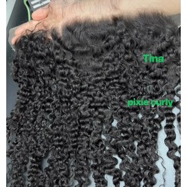 Single Knots Pre-Plucked Film Thin Raw Hair 2*6 Hd Lace Closure 5*5 6*6 13*4 13*6 HD Glueless Frontal Clsoure Small Knotscolor: Pixie Curly, stretched length: 14inches, toupee size: HD 4x4