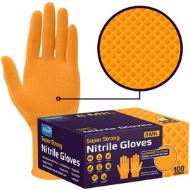 Inspire Heavy Duty Orange Nitrile Disposable Gloves|ULTRA 8 Mil Diamond Textured For Secure Grip|Food Safe, Mechanic, Industrial Disposable Latex Free Gloves Small, 100 Count