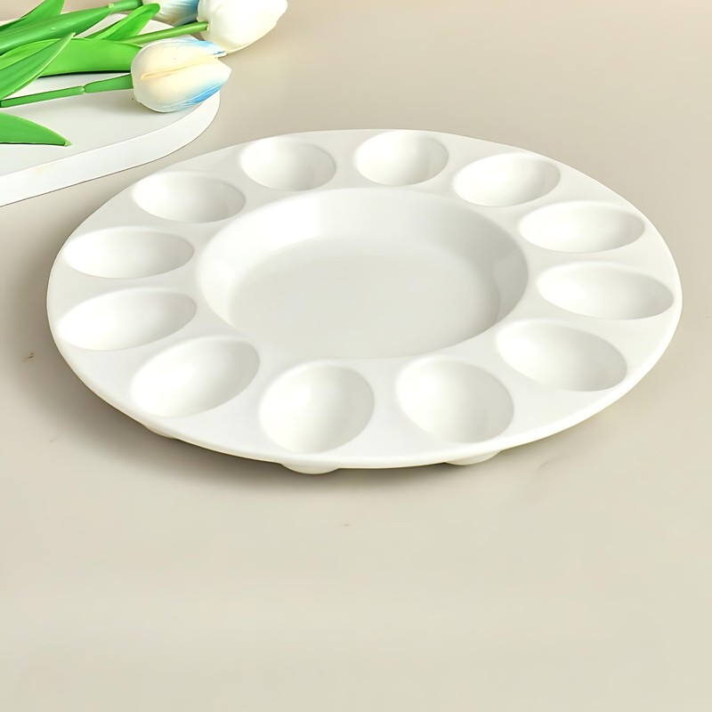 echomerx 10" White Ceramic Deviled Egg Serving Platters - 2