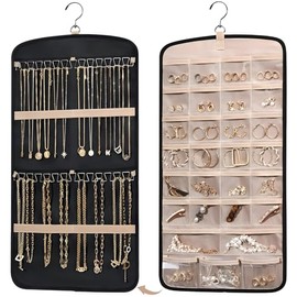 Organizador de Joyas Colgante de Doble Cara, Rollo de Almacenamiento Organizador de Joyas con 35 Bolsillos, Almacenamiento Colgante para Anillos, Pend