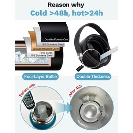 32/40/64/128oz Water Bottle with Straw Auto Spout Lid Keep Cold 48h, Insulated Thermos Water Bottles 32 oz with Strap Carrier, Protective Boot & Paracord Handle | BENZZO