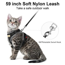 MingXpets Cat Harness and Leash for Walking, Retractable Cat Harnesses and Leash Set Escape Proof, Breathable Soft Kitten Small Large Harness for Travel Training and Walking, Black, M