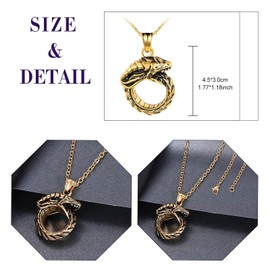 Feilok Mens Stainless Steel Necklace Chain 23" with Pendant Snake Gold for Men Man Boys