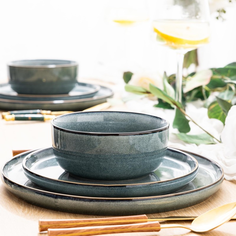 GBHOME Ceramic Dinnerware Sets for 4, 12 Pieces Stoneware Plates