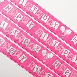 Italian Options Happy Birthday 16mm Satin Ribbon 10m Hot Pink
