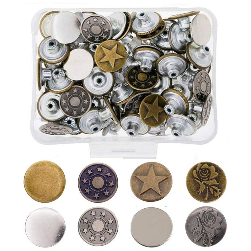 Gasea 80 Sets 8 Styles 17mm Jeans Buttons Tack Buttons