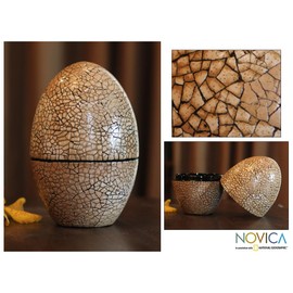 NOVICA Artisan Handmade Eggshell Mosaic Box Thai Lacquer Art Beige Woodmango Thailand Decor Accessories Decorative Boxes Toasted Almond Iced Coffee Hazelnut Lacquerware East Meets West Hollywood Glam