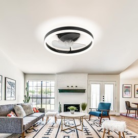 YPQXYHDA Low Profile Ceiling Fan with Light, 16in Flush Mount Ceiling Fan with 6 Wind Speeds, Smart Bladeless Ceiling Fan Light with Remote for Bedroom, Living Room(Black)