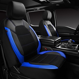 CAR PASS Leather Car Seat Covers Front Seats Only, with Air Mesh Front Seat Covers Breathable, Cool Automotive Seat Cover 2 Pack, Universal Fit Most Cars,SUV,Truck,Van Airbag Compatible(Black & Blue)