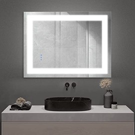 OUGOO 32 x 24 Inch LED Mirror for Bathroom, Anti Fog Dimmable LED Bathroom Wall Mounted Mirror Vertical & Horizontal