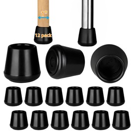 1" Chair Leg Tips Caps, Non-Slip Rubber Leg Tips, Stool Leg Protectors Cap, Folding Metal Chair Leg Tip Replacement, Chair Leg Floor Protectors Round Black, 12 Pack