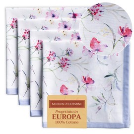 Maison d' Hermine Cloth Napkin 100% Cotton (45cm x 45cm) Decorative Washable Easter Table Napkins Set of 4 for Dining, Holidays, Buffet Parties & Wedding Use, Summer Floral - Spring/Summer