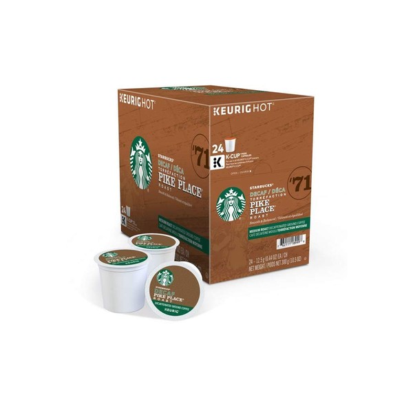 Starbucks Pike Place Decaffeinated Coffee Single-Serve K-Cup, 24 Count