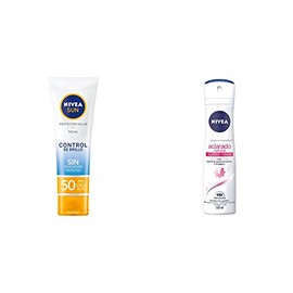 NIVEA SUN Protector Solar Facial Control De Brillo (50 ml), con Efecto Matificante de Larga Duración  Desodorante Aclarante para Mujer, Tono Natural  