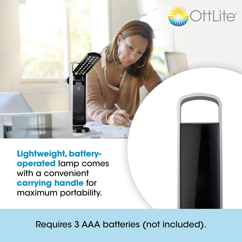 OttLite Portable LED Task Lamp, Black - Lightweight LED Desk