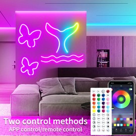 Yeewhale 100ft 24V RGB LED neon Rope Lights LED neon Lights with Remote Control APP Control IP65 Waterproof Flexible Neon LED Strip Lights for Bedroom Room Outdoors Decor(2 * 50ft)