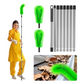 Zhichen star Gutter Cleaning Tools from The Ground, 10.5 FT Adjustable Length Gutter Cleaning Tools, Gutter Cleaner Ability to Easily Clear roof Leaves and Debris (Green)