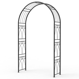 8FT Garden Arch Arbor, Sturdy Steel Wedding Archway with Ground Stakes, Decorative Metal Trellis for Climbing Roses, Vines & Flowers, Outdoor Arbors for Patio, Lawn, Backyard,Black