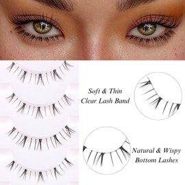 outopen 10 Pairs Bottom Lashes Strip Clear Band Bottom Lash Clusters Wispy Bottom Eyelashes Extension Soft Reusable Handmade DIY Anime Lower Lashes