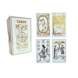 White Gold Tarot Deck with Guidebook – Luxury 78-Card Set with Gold Foil on 400 GSM Cardstock – Elegant White Tarot Cards for Beginners & Experts – Includes 88-Page Interpretive Guide