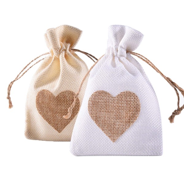 YUKUNTANG Burlap Bags, 20 Packs 4 x 6 Inch Heart Drawstring Pouch Candy Gift Linen Pockets for Wedding Party Birthday Christmas Thanksgiving Halloween