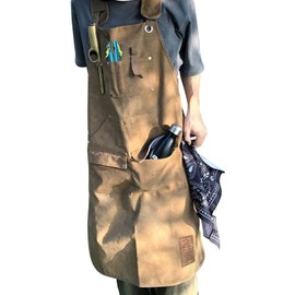 Mamaplus Camping Apron, Men's, Outdoor Activities, Flame Retardant Canvas Fabric, Bonfire, Work Apron, 1a. brown amber