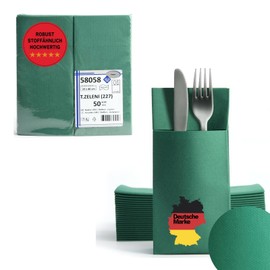 AROBA 50 x Airlaid Cutlery Napkins (Green, 39 x 40 cm), High-Quality Napkin Pockets, Ready-Folded Cutlery Pockets, Fabric-Like Airlaid Napkins